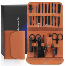 Men's manicure kit, nail clippers, travel kit, luxury manicure, 16-in-1 manicure kit and 1 nose hair trimmer