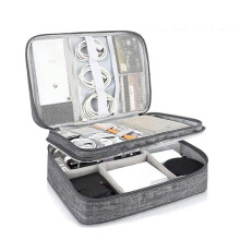 Travel cable storage bag, universal waterproof 3-layer portable storage bag for cables, wires, chargers (grey)