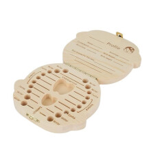 Girl's Drawing Milk Tooth Box Organizer for 20 Teeth Baby Keepsake in Pine Wood