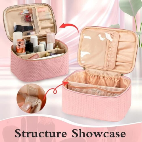 Toiletry bag - Pink - Synthetic leather - Large capacity - Practical compartments - Zipped 1
