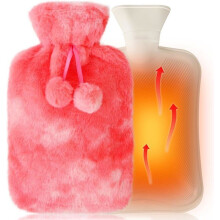 2L Hot Water Bottle with Soft Rubber Cover, Hot Water Bottle with Ultra Soft Plush Cover, Pink