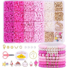 Kit di 3500 perline di argilla rosa per la creazione di braccialetti, perline polimeriche Heishi per la creazione di gioielli, kit di