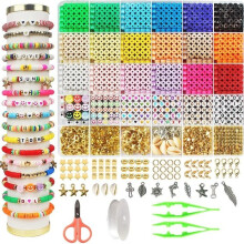 Set of 5100 clay beads, bracelet making kit, bead letters, smiley face, seashell, handmade bracelet