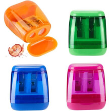 4-piece manual colored pencil sharpener set, small compact size with lid, two holes (8-11 mm) for size 2 pencils/brushes
