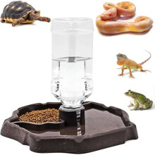 Waterdispenser voor reptielen, 2-in-1 waterbak voor schildpadden, draagbare waterdispenser met plastic bakje