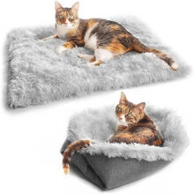Self-heating cat blanket | 2-in-1 bed | Washable heated blanket | Soft and fluffy | 61 x 51 cm