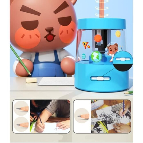Pencil sharpener, electric pencil sharpener, pencil sharpener with manual and multi-colored sharpening reservoir 2