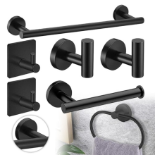 Matt Black Bathroom Accessories Set 7Pcs Towel Rail Toilet Roll Holder Hook UK