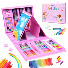 208 Pcs Kids Art Drawing Color paint set Trifold Easel, Oil Pastels, Crayons Set