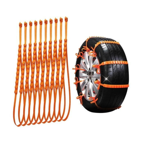 Snow Chains - Universal - 10 Pcs - Orange - Easy Installation - Car Compatible
