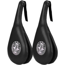 1 Pair of Double Taekwondo Rackets, Leather Striking Pads for Taekwondo, Boxing, and Karate Training (Black)