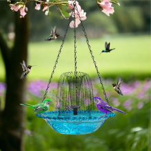 Solar Hanging Bird Bath Fountain Cascade Outdoor Garden Bird Feeder Decor UK
