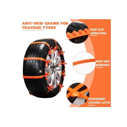 Snow Chains - Universal - 10 Pcs - Orange - Easy Installation - Car Compatible 2