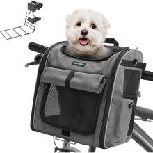 Front Bicycle Basket for Dogs and Cats up to 10KG with Sturdy L-Shaped Support (Φ55mm), Pet Backpack, Zipper
