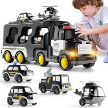 7 In 1 Police Toys Cars Car Transporter Toy Pull Back Car Helicopter for Kids