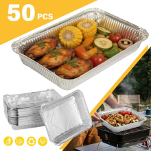 50Pcs Heavy Duty Aluminium Foil Trays Large Roasting Baking Pan for Food Storage
