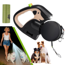 3 in 1 Retractable Dog Lead with LED Flashlight Poop Bag Dispenser Heavy Duty