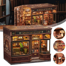 3D Wooden Book Nook Kit Miniature House DIY Book Model LED Bookshelf Xmas Gifts