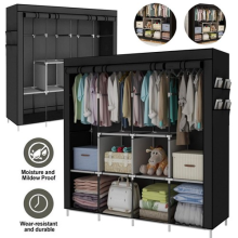 Fabric Canvas Wardrobe With Hanging Rail Shelving Clothes Storage Cupboard Large