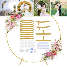 Round Balloon Arch Stand, 2M Gold Metal Balloon Circle Frame with 2 Base