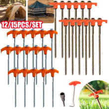 12/15x Heavy Duty Hard Ground 25cm Rock Peg Hook Top Camping Awning Tent