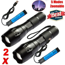 2 Pack Ultra Bright LED Flashlight High Power Torch USB Rechargeable Work Light