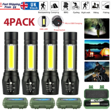 4Set Ultra Bright Zoomable Handheld Flashlight Powerful Torch+Gift Box+USB Cable