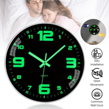 12'' Luminous Wall Clock Glow In The Dark Silent Quartz Indoor Home Modern Clock