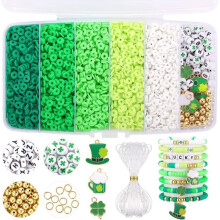 St. Patrick's Day Clay Bead Bracelet Making Kit, Polymer Clay Green Heishi Beads for Jewelry Making