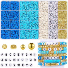 5,000 Clay Bead Friendship Bracelets Kit - Bracelet Making Kit - Blue and White Heishi Clay Beads p
