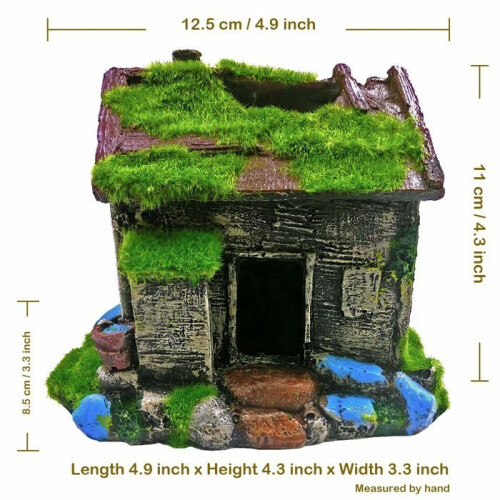 Aquarium Decorations Fish Hideaway House Cave with Realistic Green Moss, (A) 1