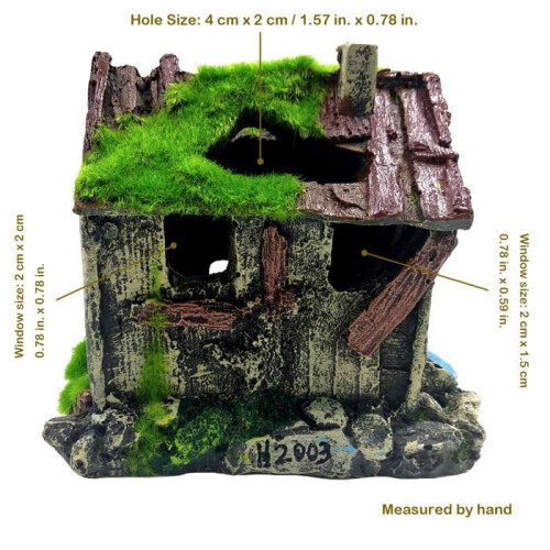 Aquarium Decorations Fish Hideaway House Cave with Realistic Green Moss, (A) 2
