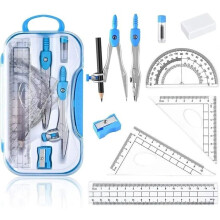 10-delige geometrieset, blauwe liniaal, schokbestendige doos voor leerlingen
