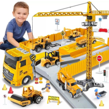 Kids Big Tow Trucks Toy Construction Crane Yellow Truck Hook and Car Sound Set