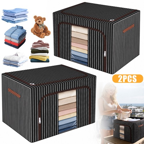 2x 100L Large Clothes Storage Boxes Underbed Wardrobe Organiser Blanket Duvet 1