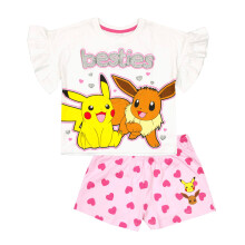 (5-6 Years, White/Pink/Yellow) Pokemon Girls Besties Frill Short Pyjama Set