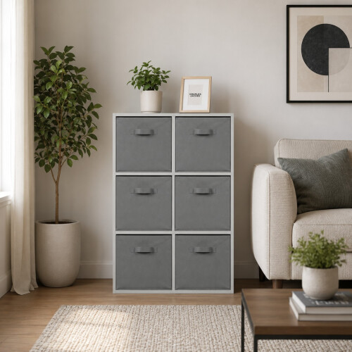 Charles Jacobs (6 Grey Drawers) Charles Jacobs Grey 6 Cube Open Book Shelf Storage Unit 1