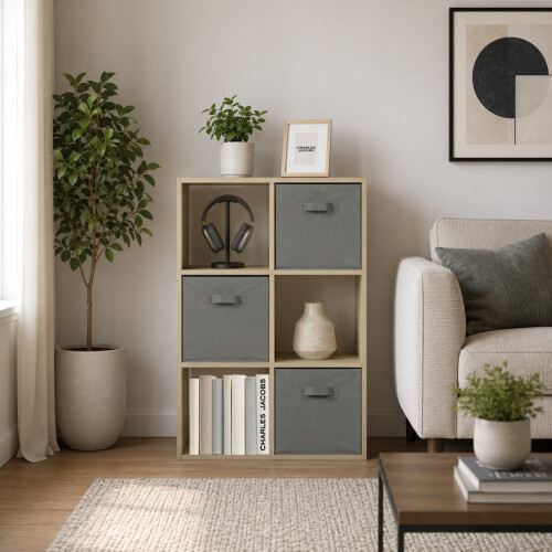 Charles Jacobs (3 Grey Drawers) Charles Jacobs Oak 6 Cube Open Book Shelf Storage Unit 1