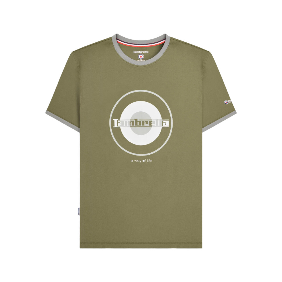 Lambretta (L, Khaki Green/Grey) Mens Target Ringer T-Shirt
