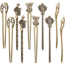 Ensemble de 10 pinces à cheveux chinoises en bronze antique, épingles à cheveux décoratives vintage