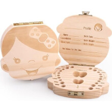 Girl's Drawing Milk Tooth Box Organizer for 20 Teeth Baby Keepsake in Pine Wood