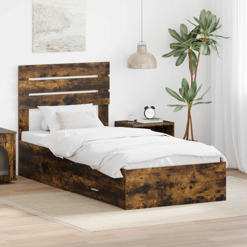 VidaXL vidaXL Bed Frame Smoked Oak and Silver 75 x 190 cm Engineered Wood
