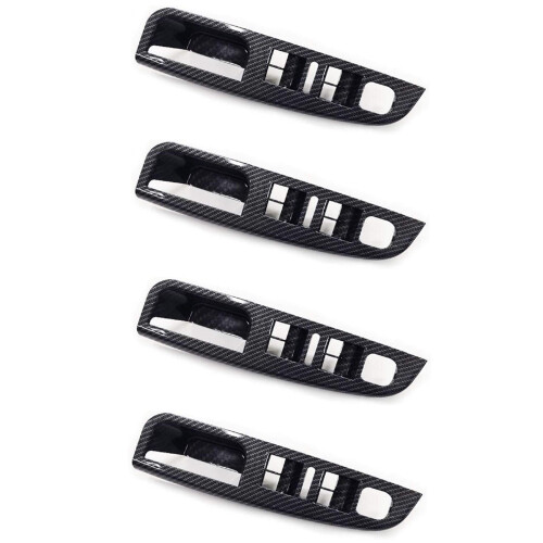 4X Side Grab Handle Carbon Fiber Door Window  Control Panel Cover Trims Frame for  MK5  5 2005-2009