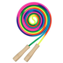 Corde à sauter longue pour enfants, 1 paquet de corde à sauter double hollandaise avec poignée en bois, corde à sauter arc-en-ciel