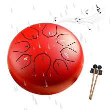 Tambour de pluie d'extérieur de 15 cm - 8 notes - Tambour à languette en acier - Tambour de pluie de jardin - Alliage d'acier - Cinabre