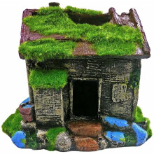 Décorations d'aquarium : cachette pour poissons, maison et grotte avec mousse verte réaliste, (A)