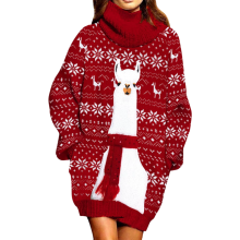 Vestido de punto para mujer Oversize Navidad Festivo Rojo XL — sueter largo mujer, ropa invierno mujer