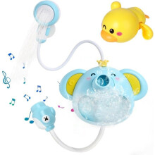 Baby-Badespielzeug - Elefanten-Badespielzeug-Seifenblasenmaschine mit Musik - mit schwimmender Ente, 1–6 Jahre (blau)