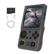 Console de Jeu Portable Rétro R36T MAX, Écran IPS 4 Pouces, Système EmuELEC, Wi-Fi, de 25 Émulateurs, Carte Mémoire 64 Go C