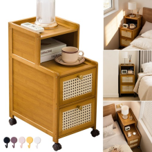 Rattan Bedside Table 2 Drawer Nightstand Storage Cabinet Bedroom Side Table